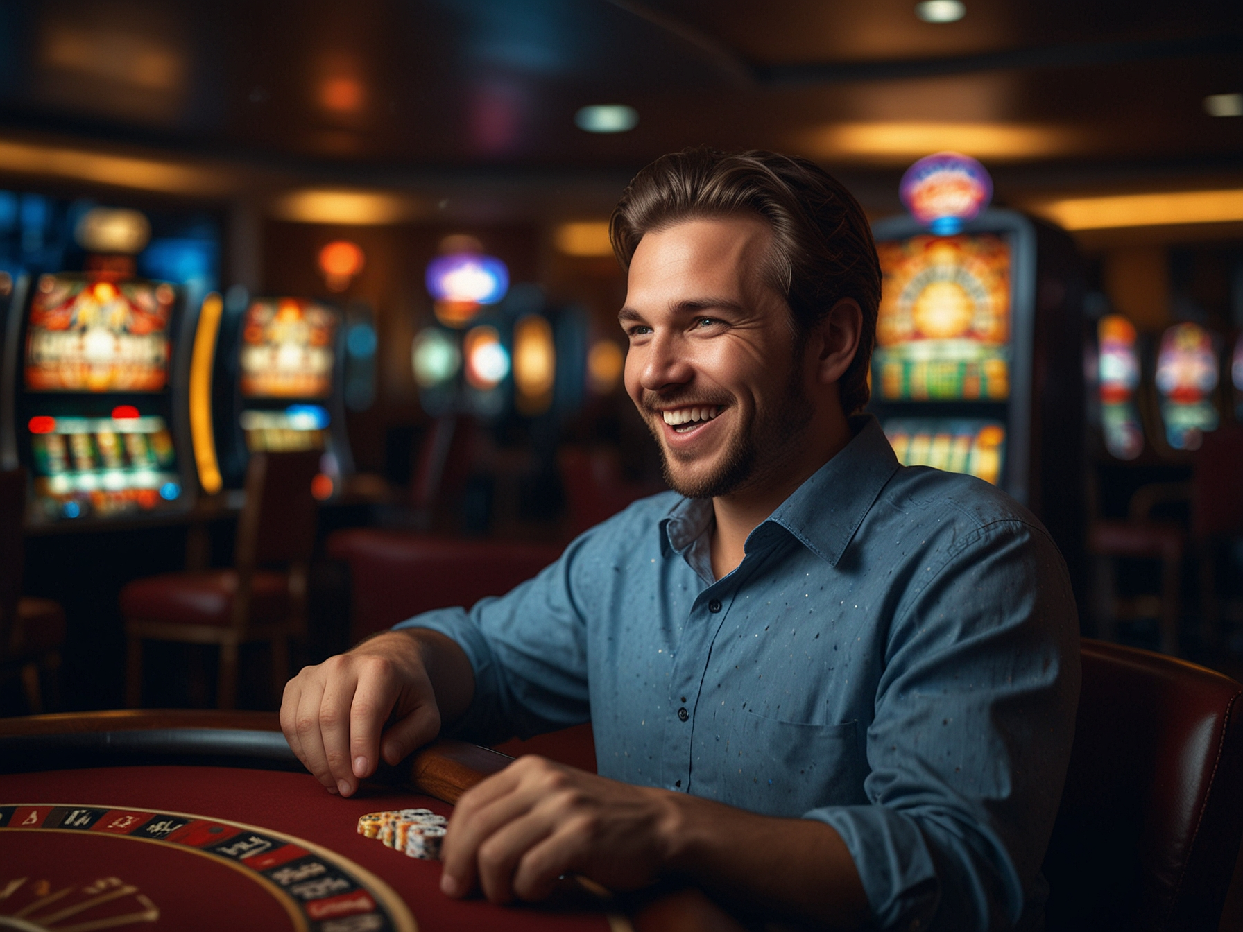 Glücklicher Slotsplazier-Spieler am Terminal